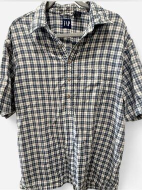 Men’s cotton blokecore checked plaid button up short sleeve casual preppy large